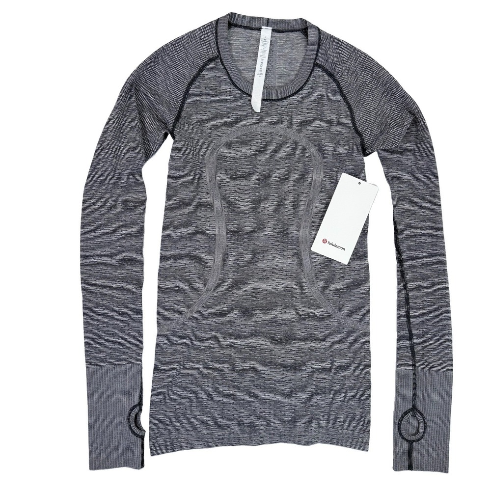 NWT Lululemon Swiftly Tech Long Sleeve Crew Hip Length Size 4 Black White Shirt